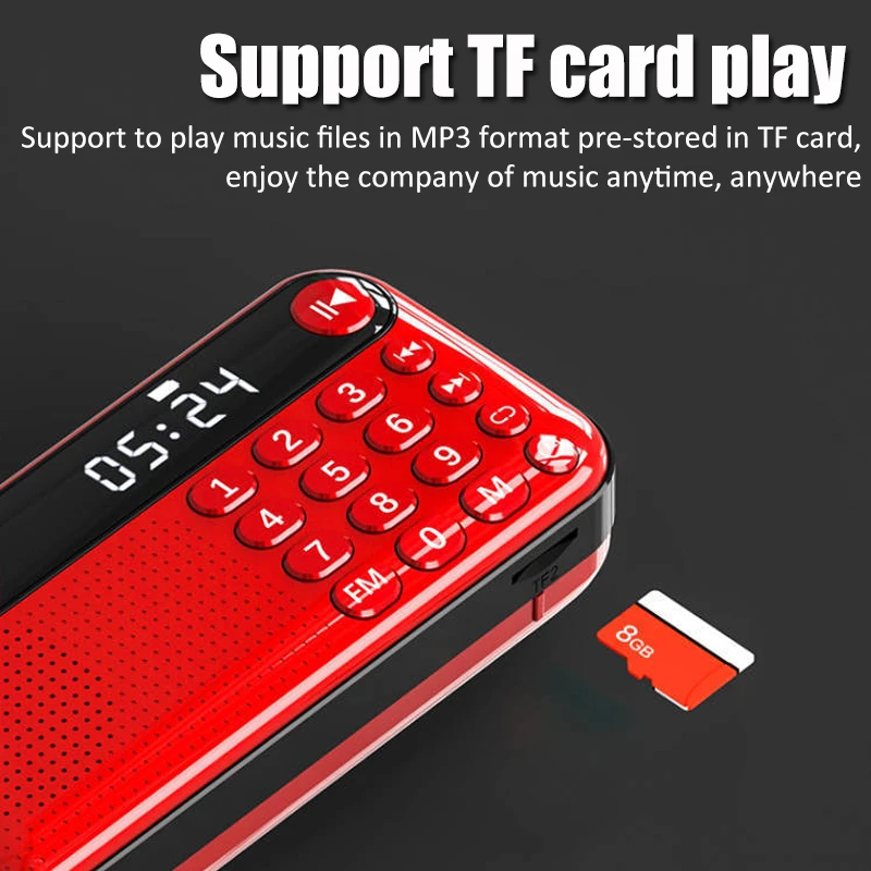 Portable FM Radio Mini Radios Receiver Built-in Powerful Speaker with LED Time Display USB/TF Card Music Player Power off Memory
