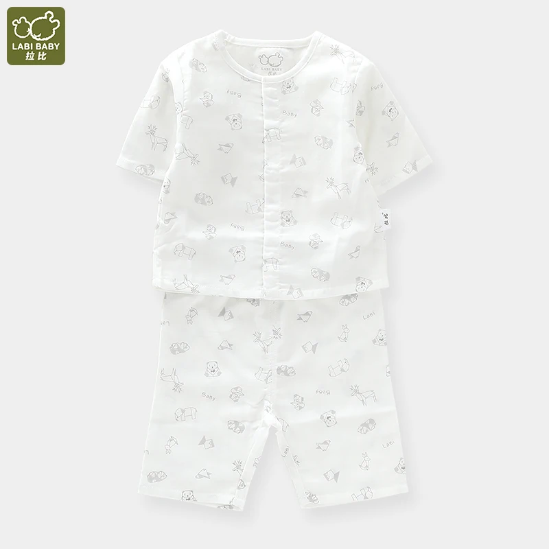 

LABI BABY Cute Cartoon Print Children's short Sleeve Cardigan Top and Pant Set Baby Girl Clothes Spring Clothing Boys Set