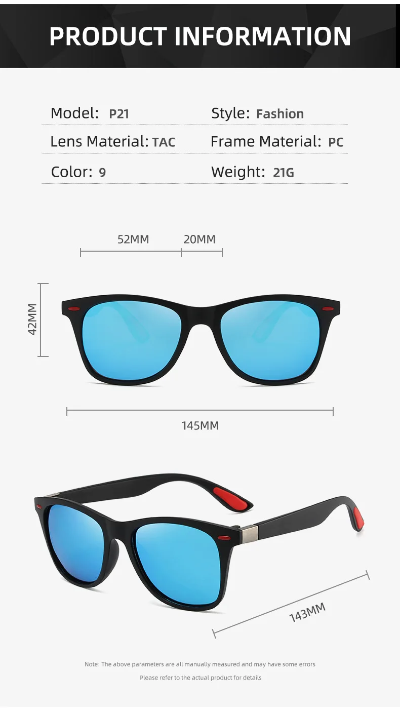 Classic Polarized Square Sunglasses for Men & Women - Brand Designer UV400 Driving Glasses, Unisex Gafas de Sol 선글라스