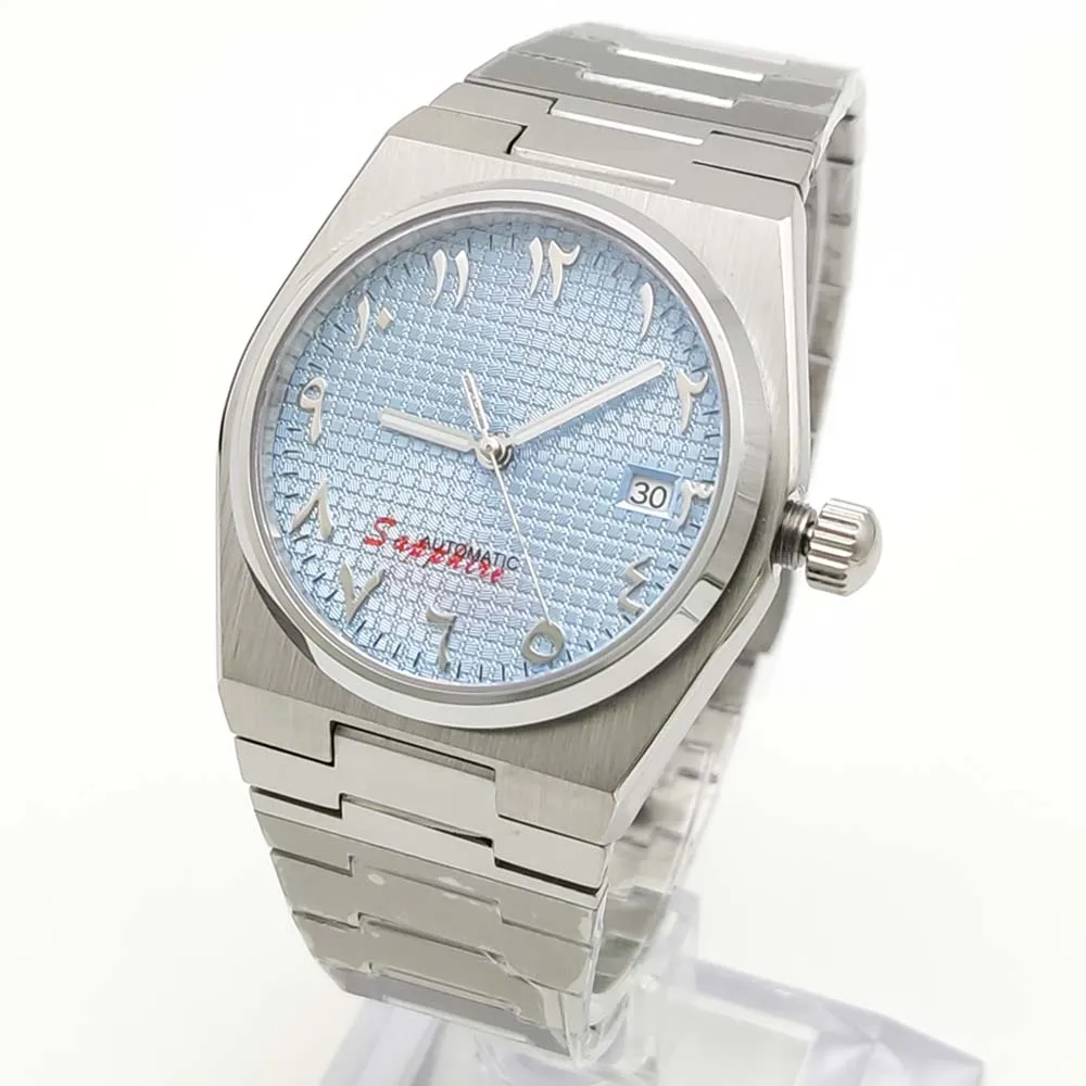 40MM Arabic Blue Dial Mens Watch Automatic Sapphire Wristwatch NH35 Movement Date Steel Strap Waterproof Automatic Watch Men 3
