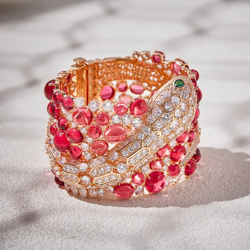 EYER Luxury Design Exaggerated Court Style Women Lady's Evening AAA CZ Zircon Stone Snake Head Rose Gold Bangle