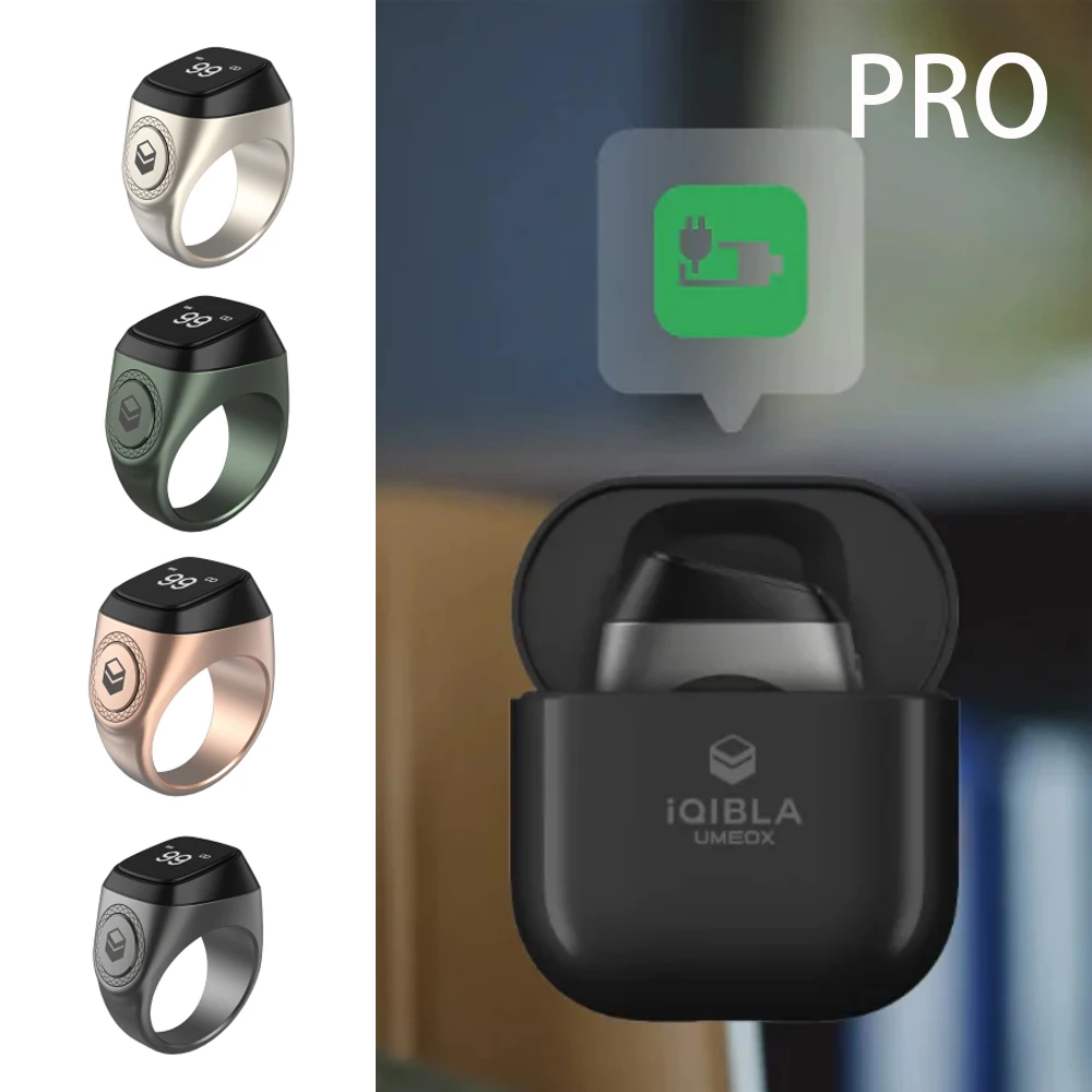 Iqibla Metal Alloy Digital Tasbih Counter OLED Screen with Long Battery Life Charge Pod Vibration Reminder Smart Zikr Ring Pro hand tally counter smart zikr ring electronic counter