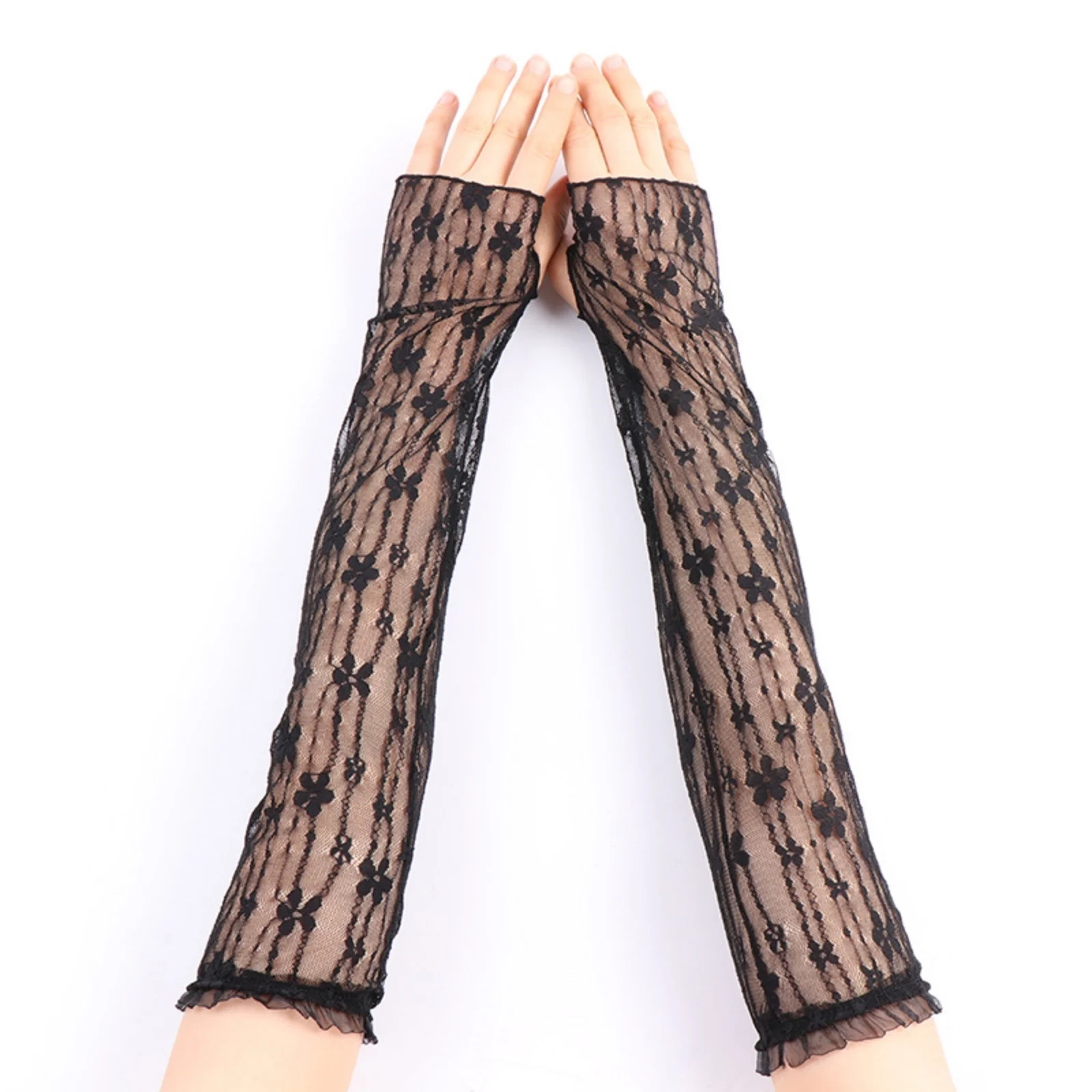 2PCS Black Lace Arm Sleeves,Sheer Floral Pattern Long Gloves,Elegant Retro-Style Arm Warmers For Women, Stylish Party Daily Wear