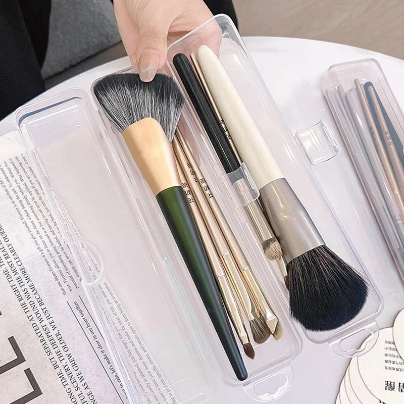 Transparent Plastic Makeup Brush Storage Box with Cover