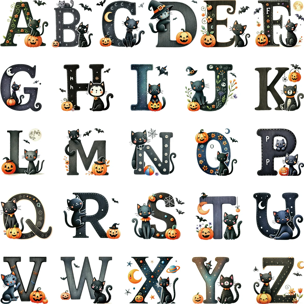 Halloween Buchstaben Eisen auf Übertragung aus A-Z Kit Parches Ropa Hitze presse applizierte Kleidung Aufkleber T-Shirt DIY Hoodies Patches