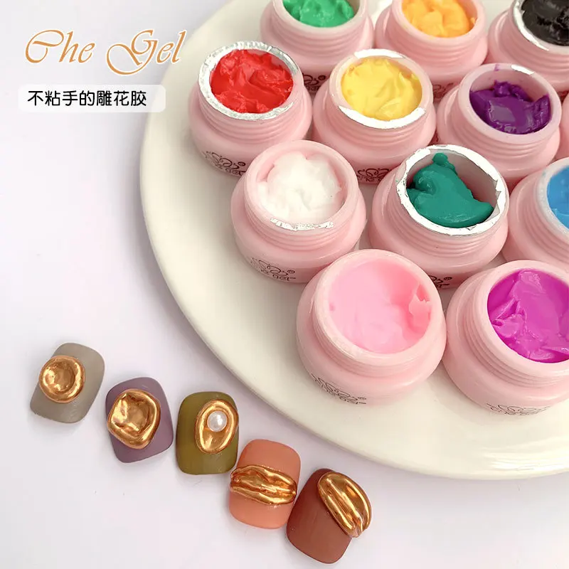 

12Colors Nail Carving Pollen 3d Sculpture Nail Gel Carved Plasticine Uv Glue Varnish Creative Embossment Gel Manicure Tool 54-JD