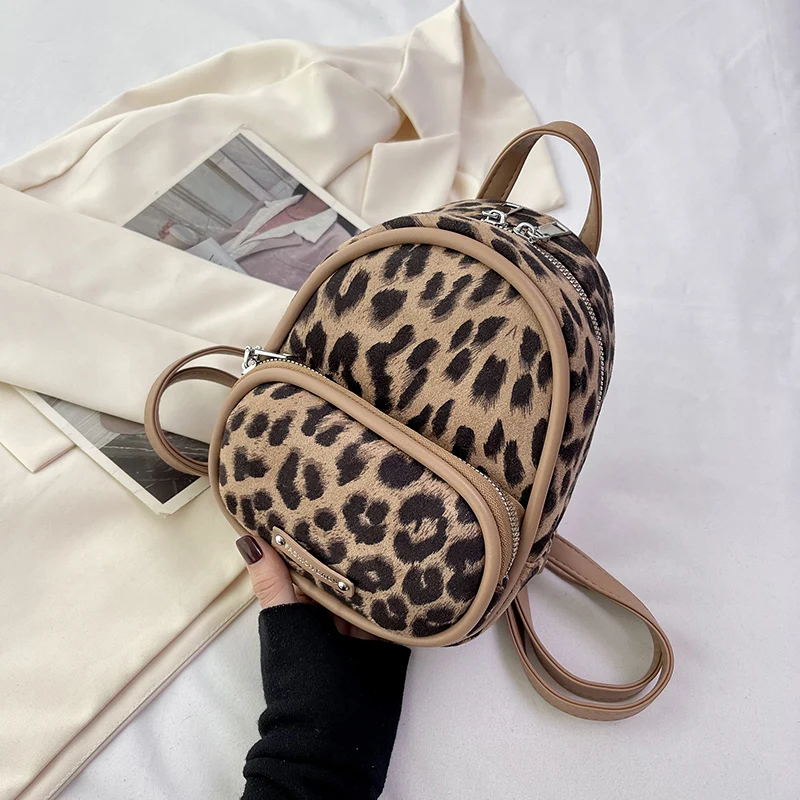 thumbnail image 1 of Mochila para mujer con diseño de nicho con estampado de leopardo popular 2024 nueva mochila versátil de otoño exquisita mini mochila escolar, 1 of 5