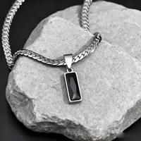 Colliers élégants avec pendentif en pierre géométrique pour hommes, colliers plats en chaîne cubaine en acier inoxydable, cadeaux de bijoux Hip Hop pour lui et garçons 1