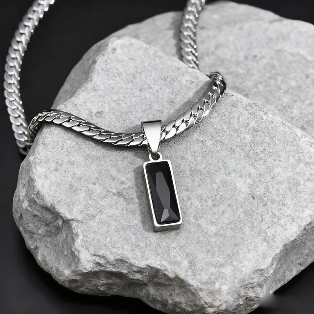 Colliers élégants avec pendentif en pierre géométrique pour hommes, colliers plats en chaîne cubaine en acier inoxydable, cadeaux de bijoux Hip Hop pour lui et garçons 1