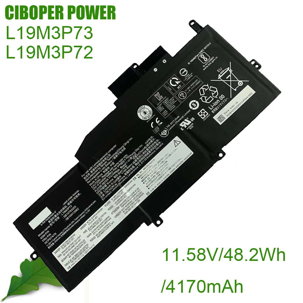 Фото CP настоящая аккумуляторная батарея для ноутбука SB10T83205 SB10T83206 L19M3P73 L19M3P72 4170mAh/48,2 WH для X1 Nano Gen 1 Series 5B10W13962 5B10W13963 №1