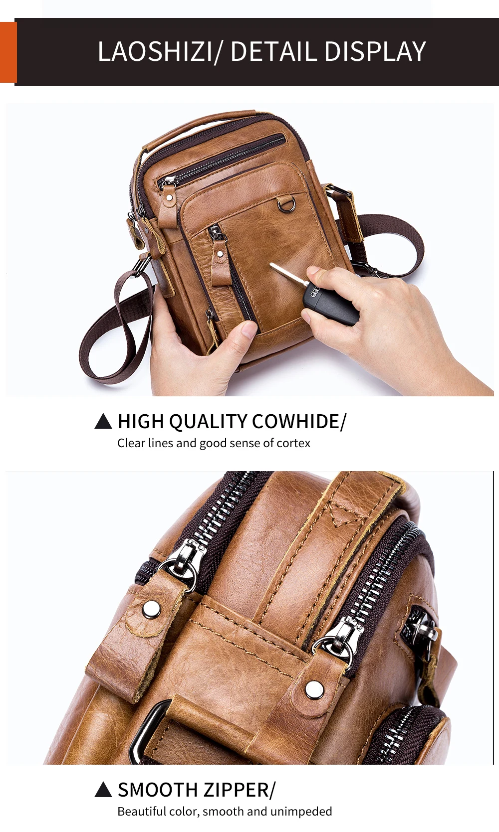 Genuine Leather Mens Crossbody Messenger Bag - Small Designer Shoulder Bag