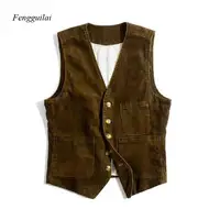 2024 Spring and Autumn Retro Corduroy Workwear Vest Pocket Splicing Solid Color Single Breasted British Coat Men's 1