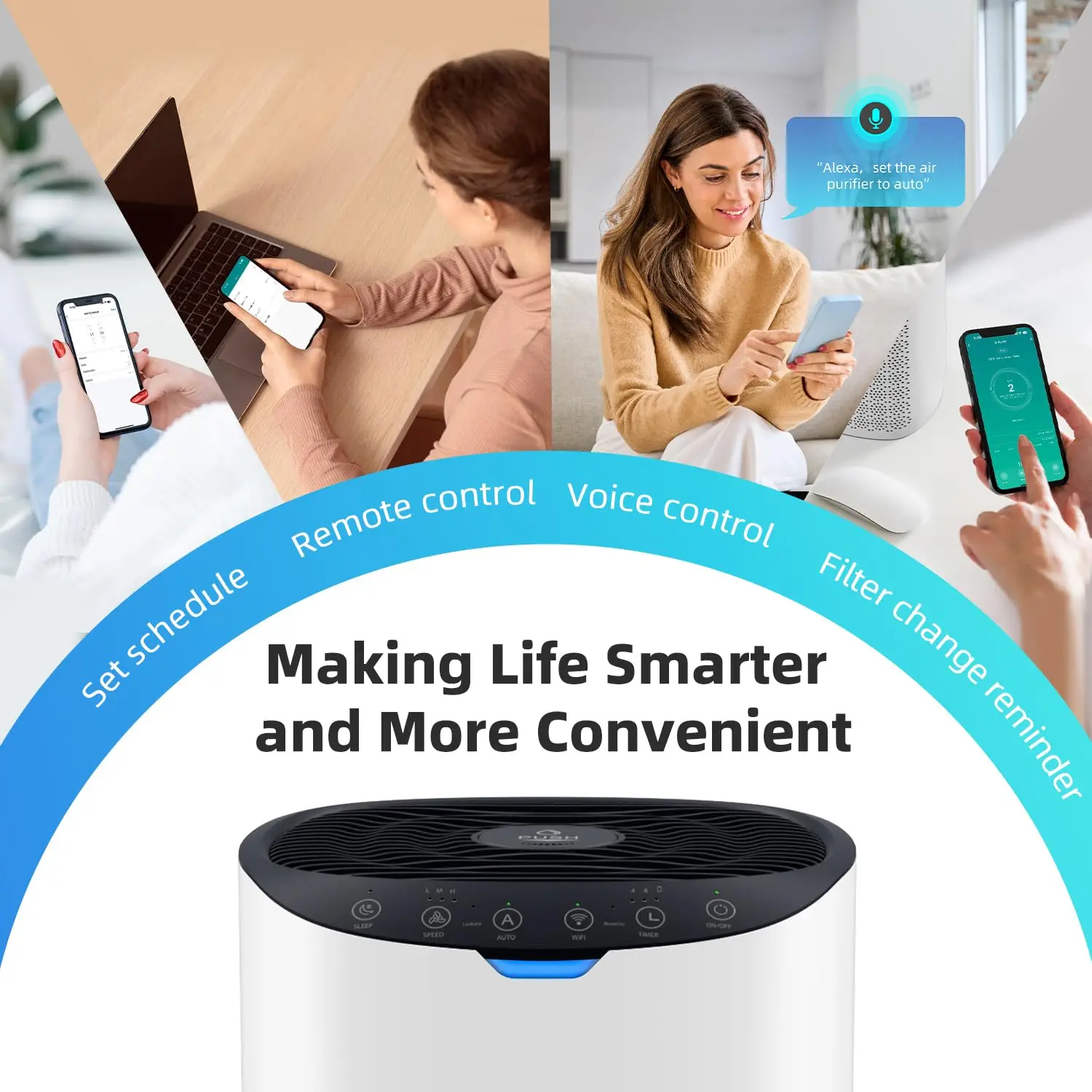 AROEVE Air Purifier CADR 300 m³/h, Wifi 80-120㎡, Fragrance App