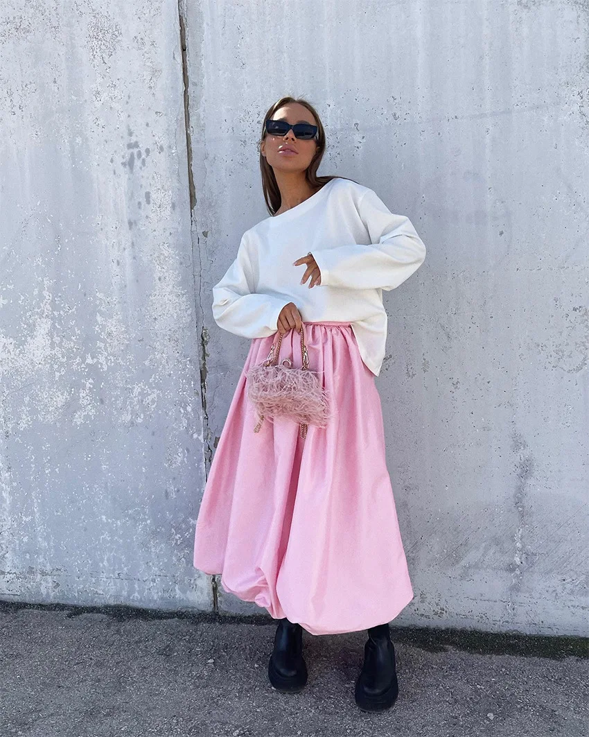 Faldas blancas elegantes de satén, faldas largas plisadas de moda para mujer, faldas de fiesta nocturnas de primavera.
