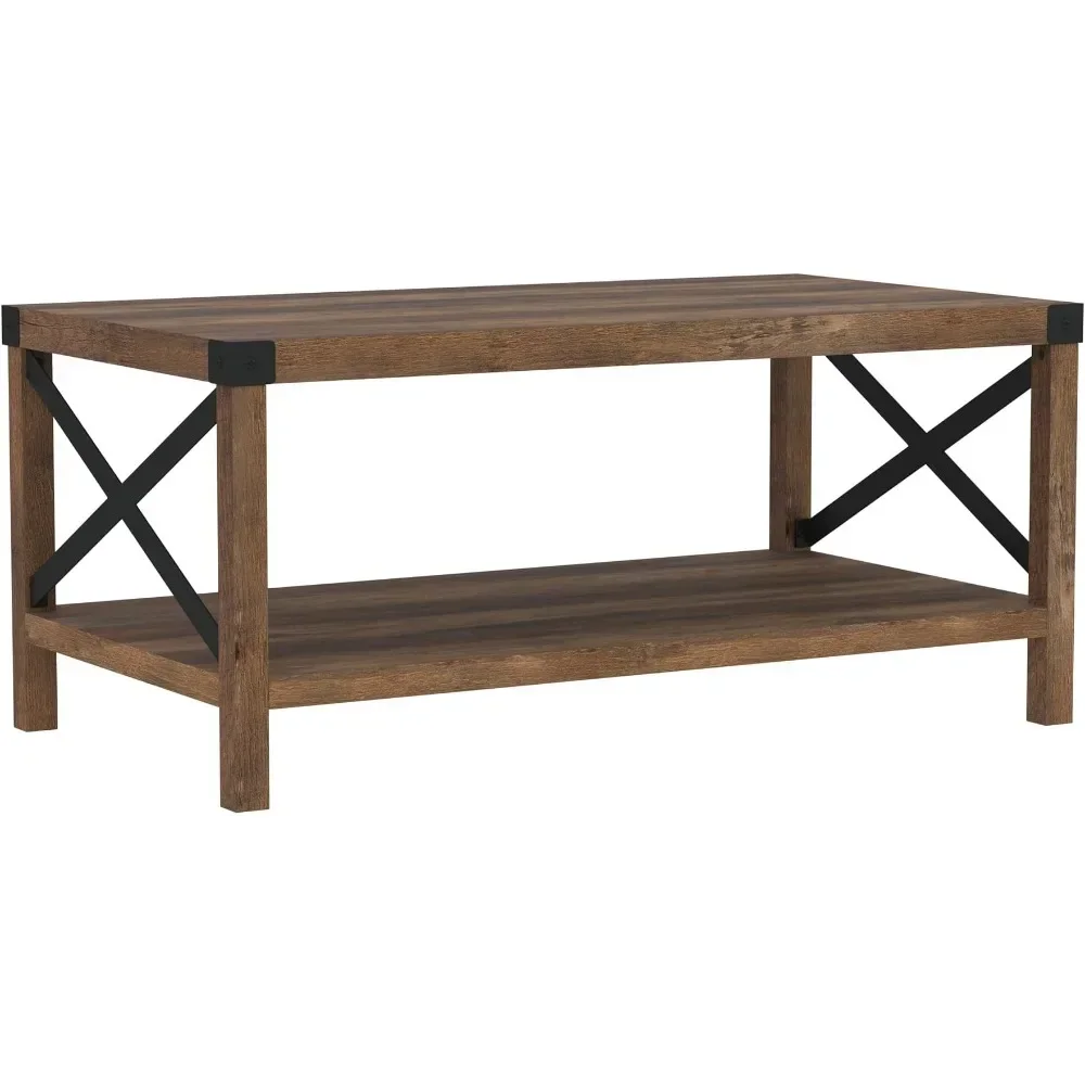 Rustic Oak Square Coffee Table Round Sedalia Modern Farmhouse Metal X Coffee Table 40 Inch Hidden Storage Living Room Tables