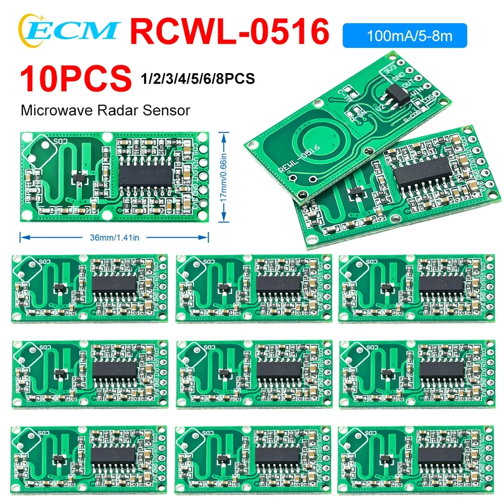 Sensore Radar RCWL-0516 Per Arduino - 5 Pezzi Con Cavi Jumper - Rilevamento Movimento A Microonde