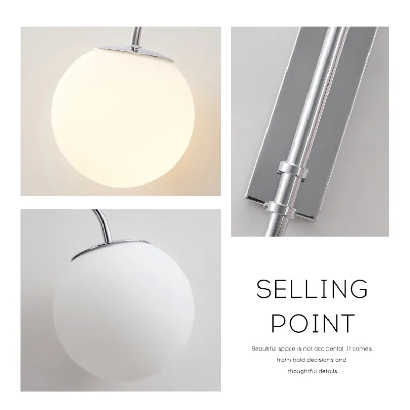 Bellman Plug In Wall Lamp LED Rocker Arm glass ball light for reading simple Living Room sofa Retractable Bedroom Bedside lamp 6