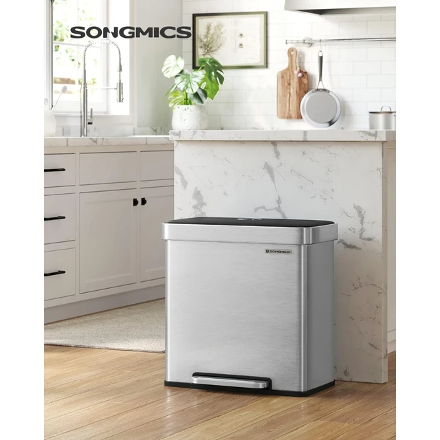 SONGMICS Kitchen Trash Can, 16 Gallons (2 x 8 Gallons) Dual Compartment  Garbage Can, 60L Pedal Recycling Bin, - AliExpress