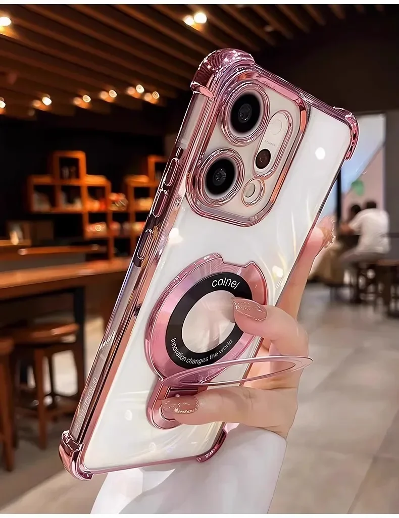 Luxury Magnetic Transparent Electroplating Bracket Back Cover Case