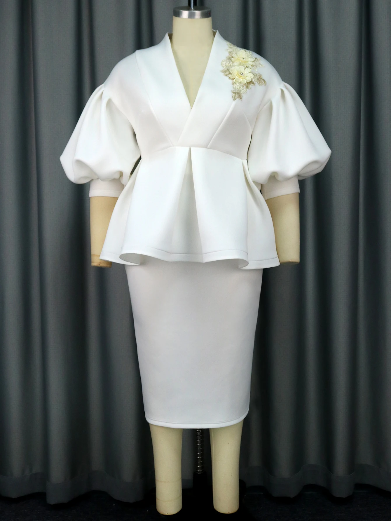 White Peplum Suit With Midi Pencil Skirt – SandraBlush