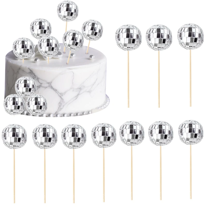 6/12PCS Disco Ball Kuchen Topper Disco Kugeln Kuchen Dekorationen 80er 70er Disco Thema Party Herzstück decor Dessert Zubehör