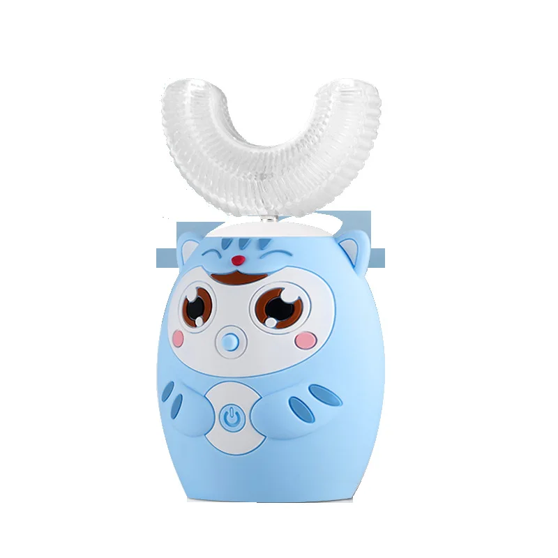 thumbnail image 1 of Cepillo de dientes eléctrico sónico de 360° para niños, cepillo de dientes automático de silicona en forma de U, temporizador inteligente, recargable, luz azul IPX7, 1 of 5
