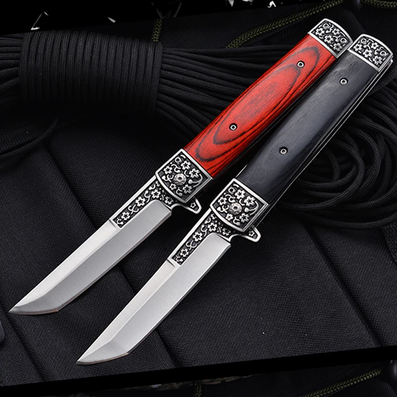

Damascus Folding Knife Survival Tactical Pocket Knife Wood Handle Outdoor Self-defense Knife Camping Hunting Knives Multi Tools