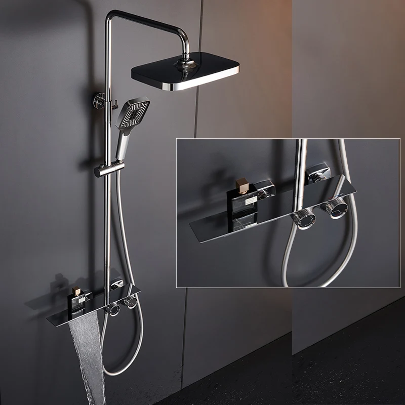 Household display Shower Set copper shower set supercharged waterfall shower bathroom mix water valve