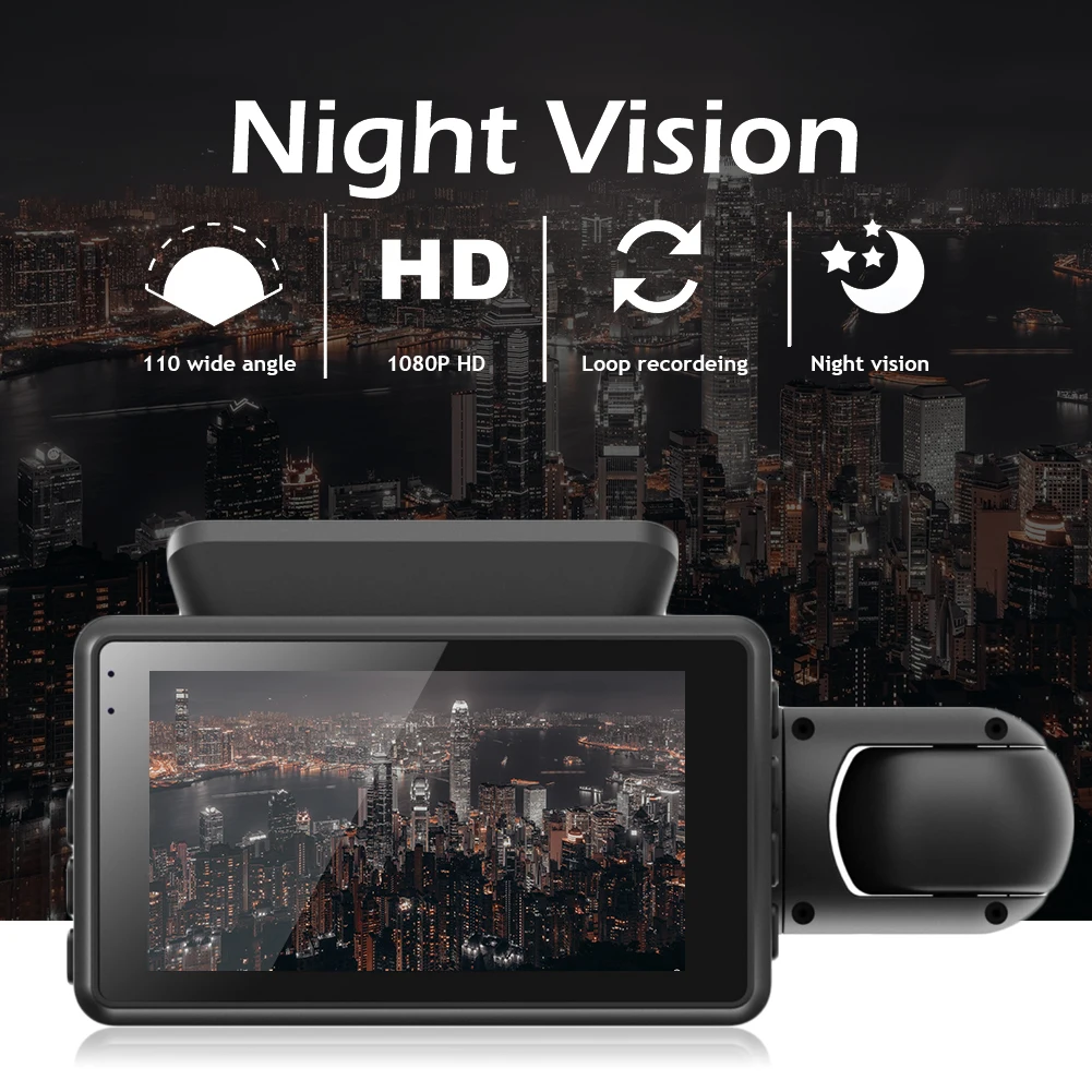 HD 1080P Car DVR Dual Lens Dash Cam Night Vision Vehicle Recorders G-sensor Recording Parking Monitor 110 Degree Wid