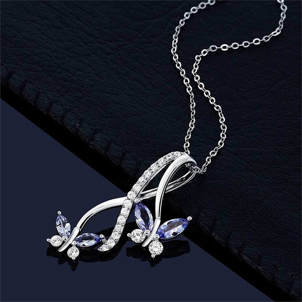 Fashion Double Butterfly Infinity Pendant Necklace For Women Simple Elegant Blue Tanzanite Necklace Mothers Day Gift