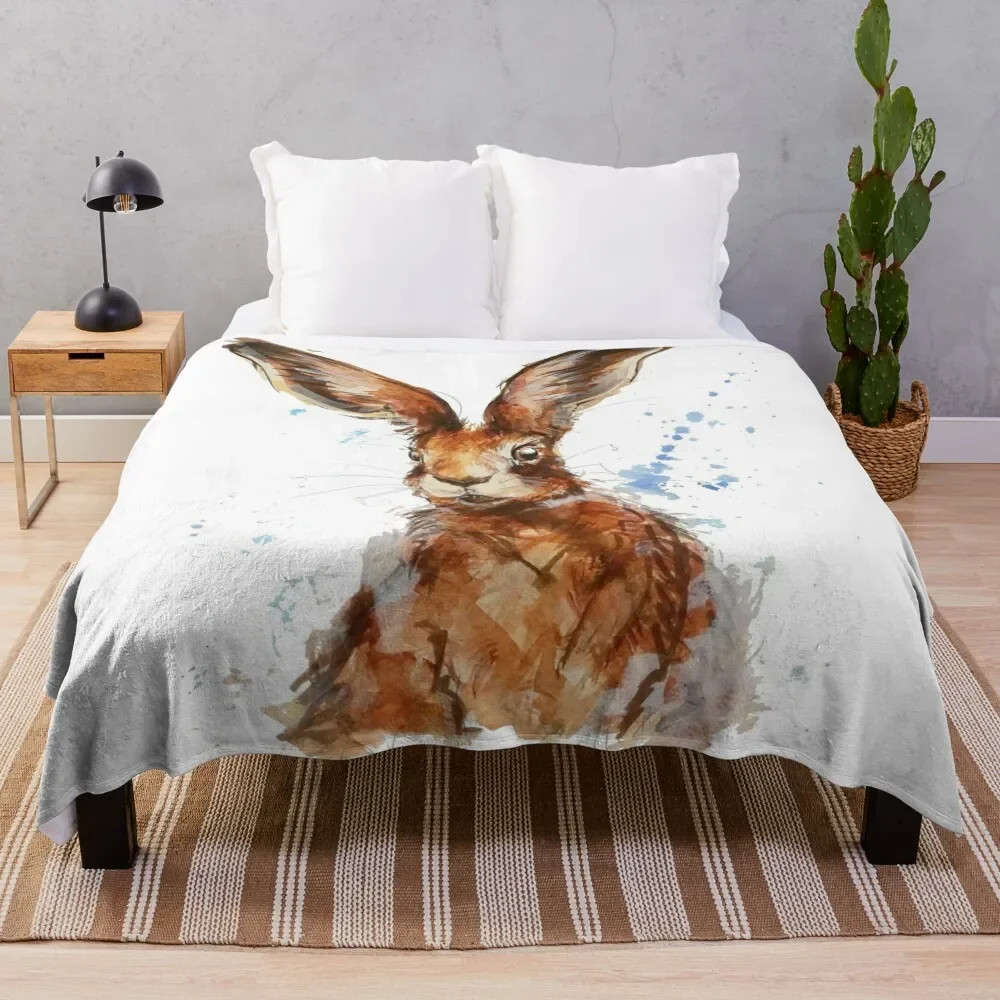 

Watercolour Hare Painting Throw Blanket Hairys For Baby Soft Beds Blankets