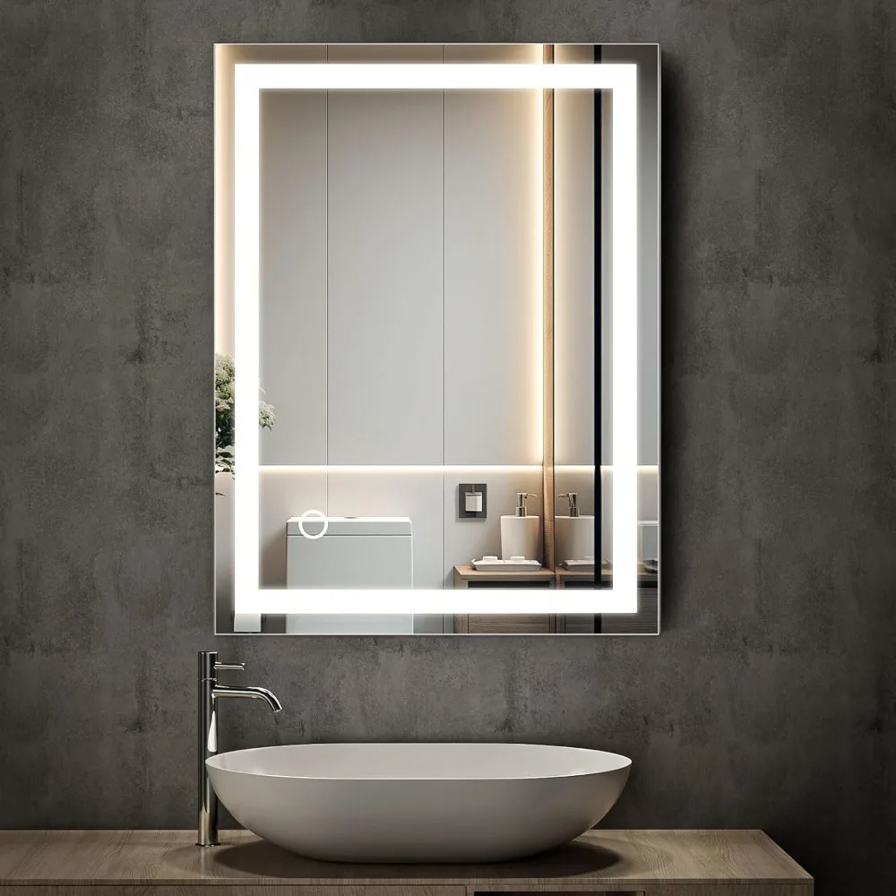 LED Bathroom Mirror with Lights 24" X 32", Bathroom Vanity Mirrors Wall Mounted, 3 Color Modes Dimmable Smart Touch Front Lights