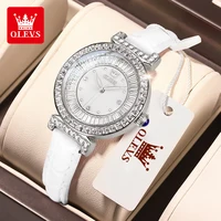 OLEVS 9983 Full Diamond Quartz Watch for Women Leather Strap Waterproof Luminous Clock Luxury Elegant  Ladies Dress Wristwatches 1