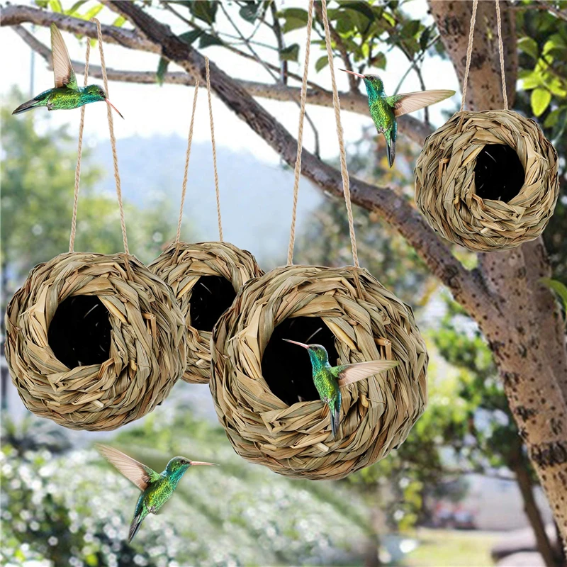 Birds Nest Bird Cage Natural Reed Grass Spherical Hummingbird Nest Outdoor Decorative Weaved Hanging Bird Nest Hous Proficient - Image 2