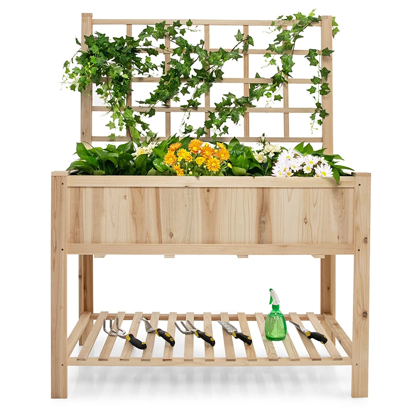 

Costway Raised Garden Bed Elevated Wooden Planter Box with Trellis Wooden Planter Garden Outdoor Flower Plants Herbs Pot Boxes