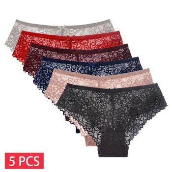 5 pezzi/set slip in rete M-2XL mutandine di pizzo biancheria intima trasparente sexy mutandine a vita bassa ragazze intimo Lingeri 1