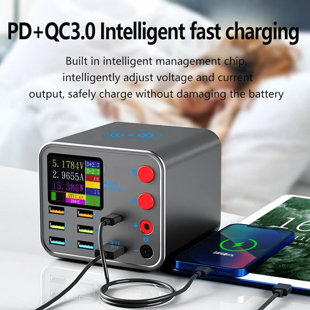 Multi-Function 8-Port PD Rapid Fast Charger Mobile Phone Current Data Line Detection Wireless Charging for iPhone Samsung Xiaomi 6