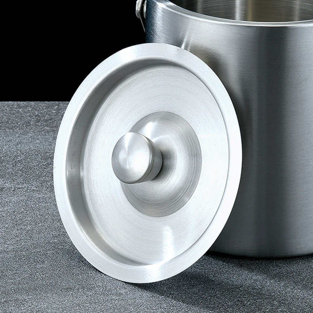 1.6L Double Layer Ice Bucket Silver Versatile Portable Stainless Steel Ice Bucket Wine Beer Cooler Party for Beach