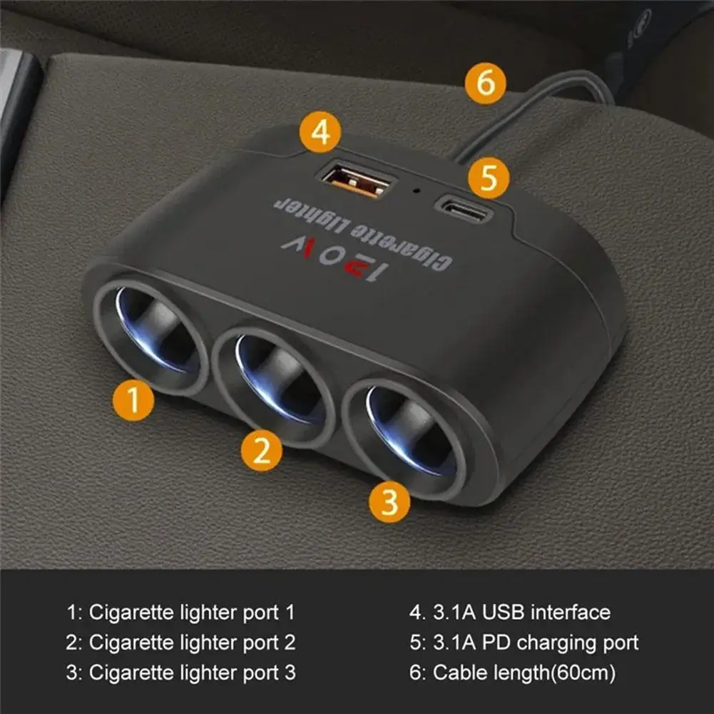 ABS 3 in 1 Dual USB Car Charger Splitter 12V 24V