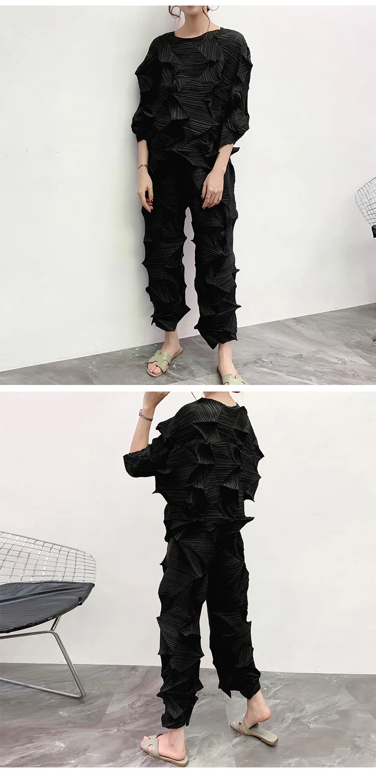 Miyake Fold 2025 Fall New Disorderly Pleated Pants Loose Mid-waist Diamond Pleated Straight Leg Casual Pants