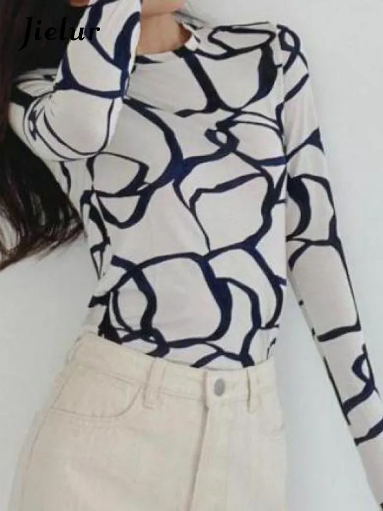 

Jielur Zebra Pattern Design Women T-Shirt Long Sleeve Slim Skinny Streetwear Ladies T Shirt Korean Clothes Autumn Y2K