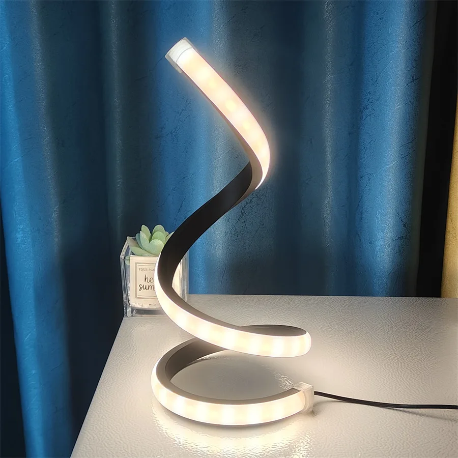 LED 나선형 디자인 테이블 램프 USB 플러그인 침실 머리맡 램프 현대적인 미니멀리스트 스타일 거실 장식 램프