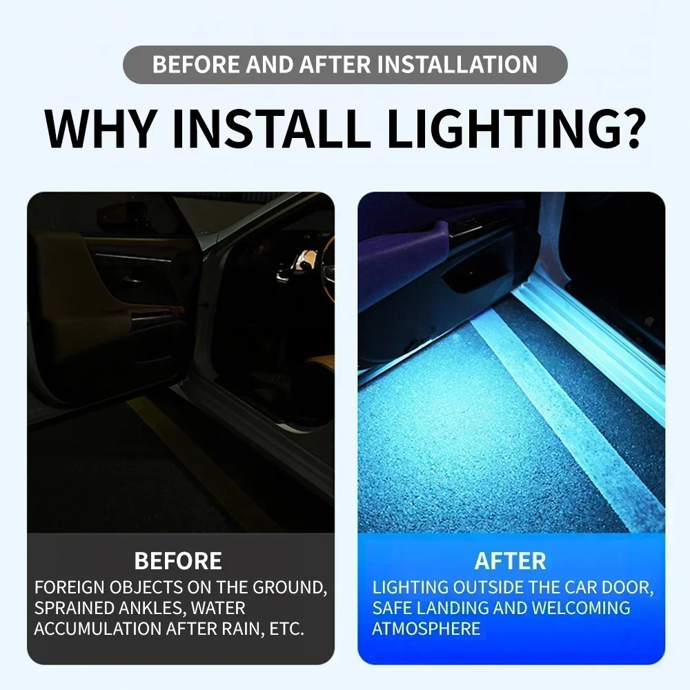 1/2PCS Car Door Warning Light LED Colorful Flash Atmosphere Welcome Light Anti-collision Anti-rear-end Light Wiring Free Lamp