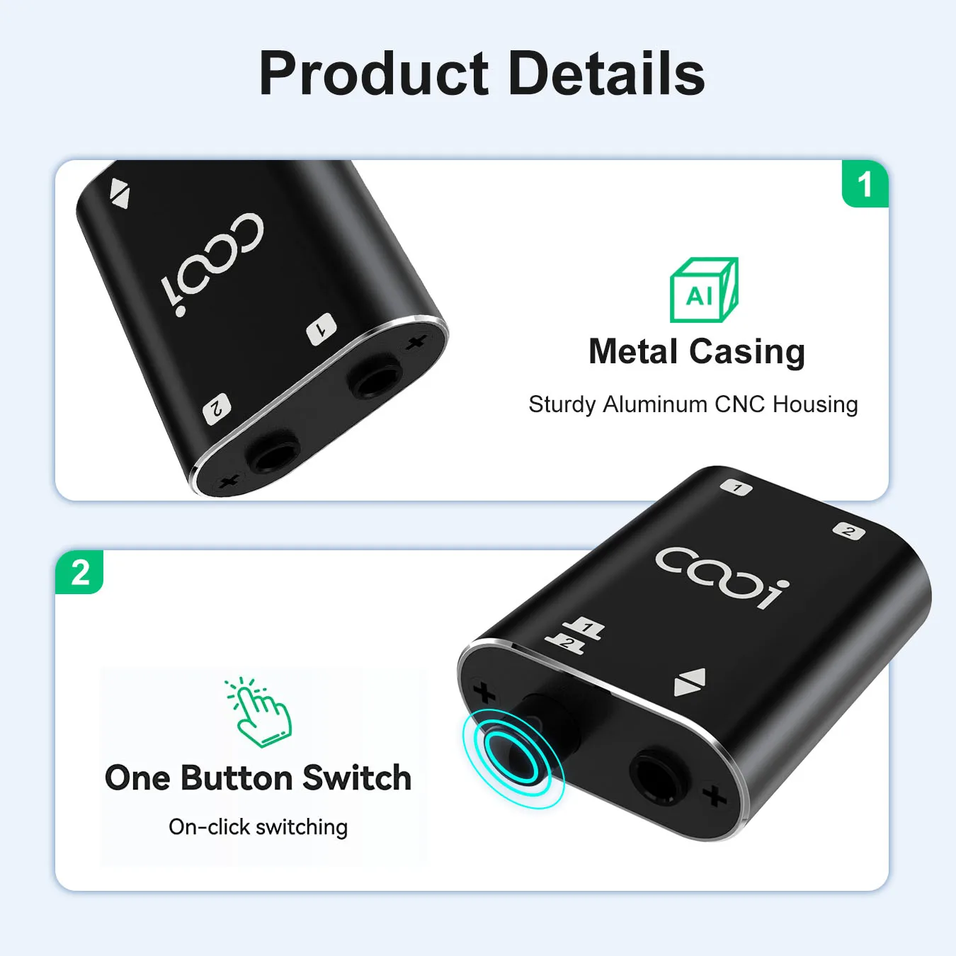 COOIDEA 2  3.5mm ׷  ó   ġ й  2 In 1 Out Ǵ 2 In 1 Out  ̺ 