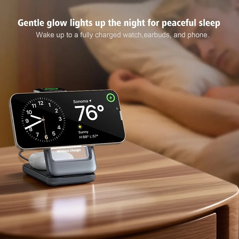 3-in-1 15W Magnetic Wireless Charging Station for iPhone 17 16 15 14 13 12 Apple Watch 11~2 SE AirPods Pro Fast Charging Station