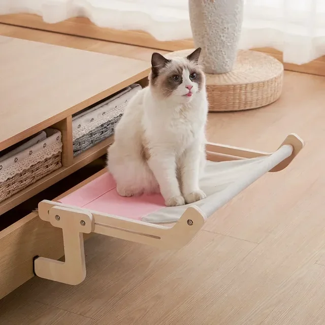 1pc Cat Window Hammock, Wooden Frame Hanging Cat Lounge Bed, Detachable Cat Basking Platform Window Seat Shelves