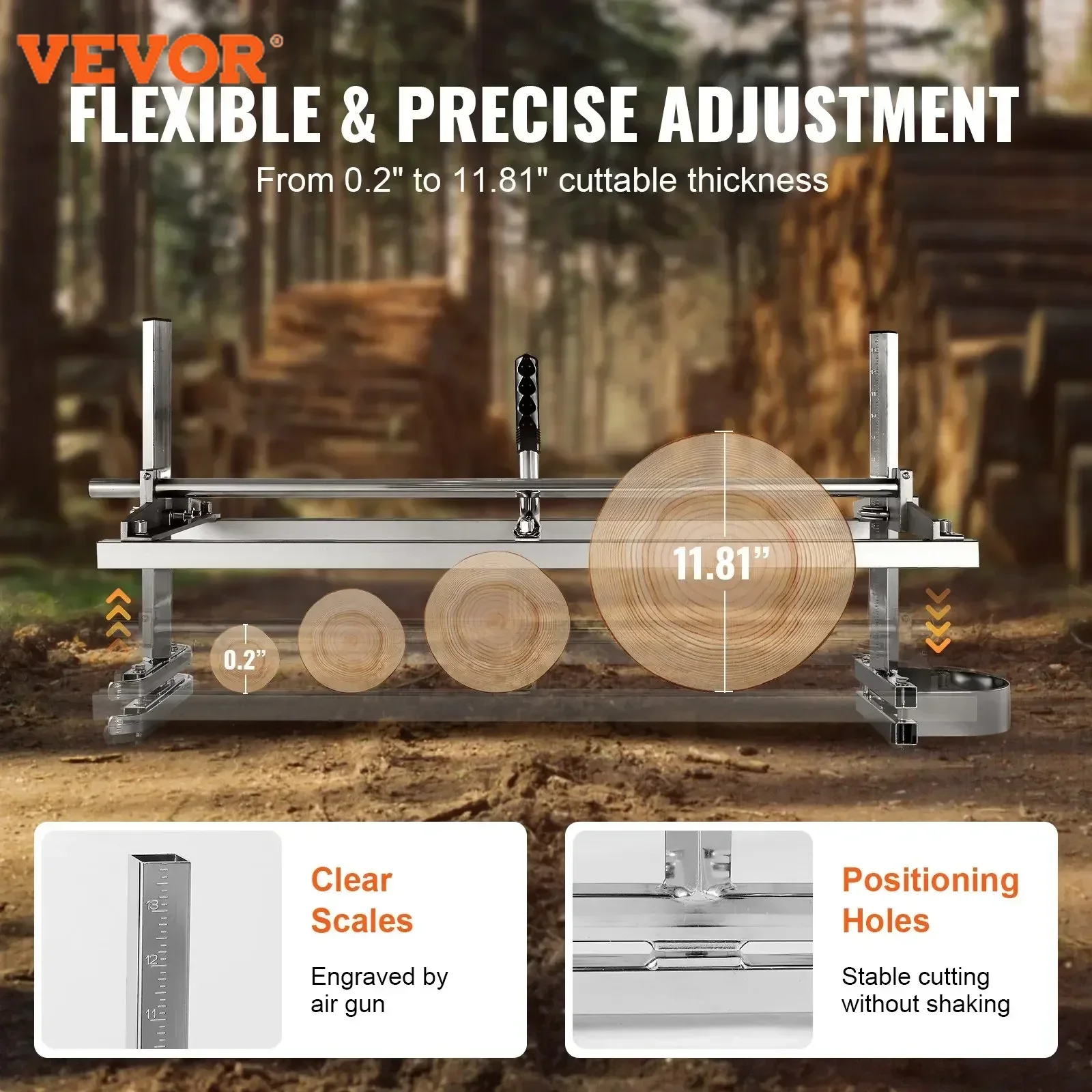 VEVOR Portable Sawmill 14"-36" Guide Bar Galvanized Steel Chainsaw Planking Wood Lumber Cross Cutting Saw Mill for Woodworkers 4