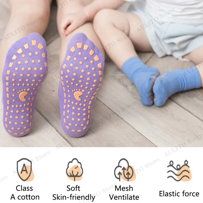 Kids Adults Anti-Slip Floor Socks Parent-Child Trampoline Cotton Breathable Socks Elasticity Sports Boys Girls Outside Children 3