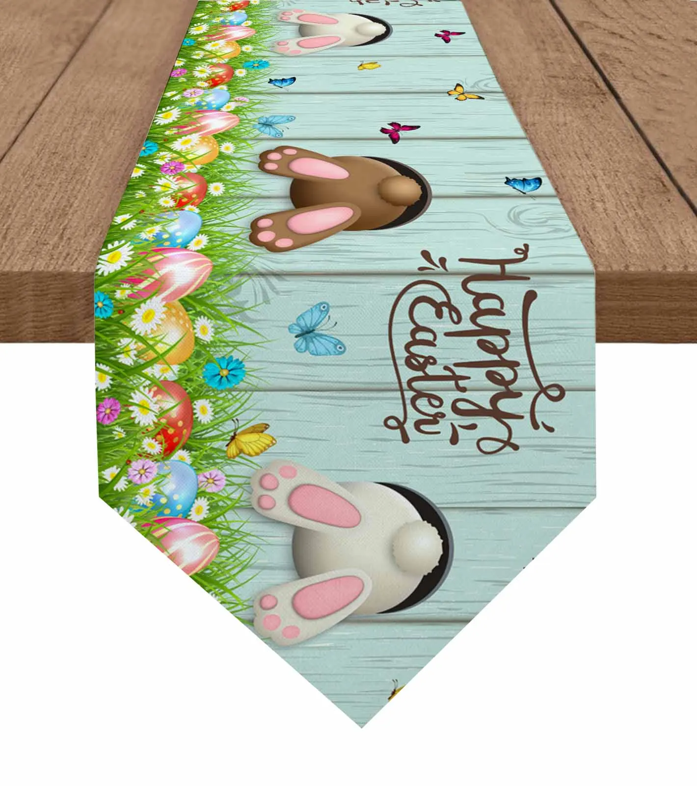 Easter Egg Bunny Butt Daisy Butterfly Runner Table Runner Wedding Party Decor Tovaglia Holiday Kitchen Table Decor Runner