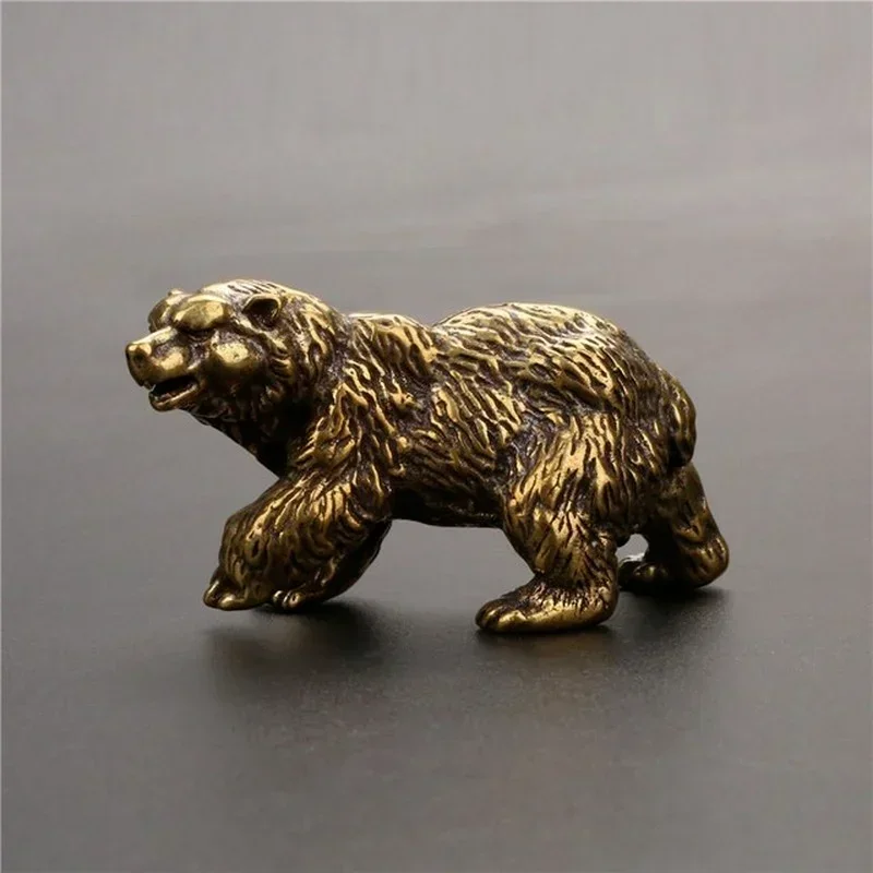 Vintage Copper Brown Bear Statue Solid Brass Polar Animal Statue Decoration Mini Tea Table Pet Desk Accessories Technology